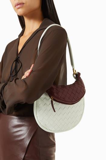 hover state of Small Gemelli Bi-colour Shoulder Bag in Intrecciato Leather