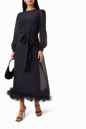 hover state of Ellodie Feather-trim Dress in Silk Crepe de Chine