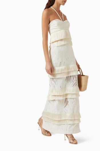 hover state of Fringe Trim Maxi Skirt in Lace