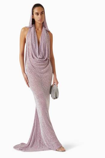 hover state of Amalia Hooded Gown in Mesh