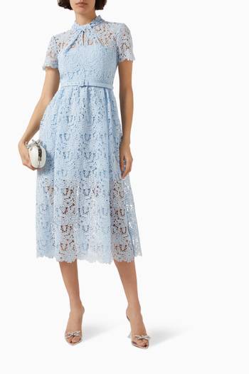 hover state of V-neck Midi Dress in Guipure Lace