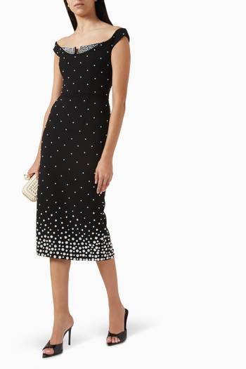 hover state of Anelise Embellished Midi Dress in Crepe