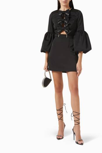 hover state of Augustine Bell-sleeve Mini Dress in Satin
