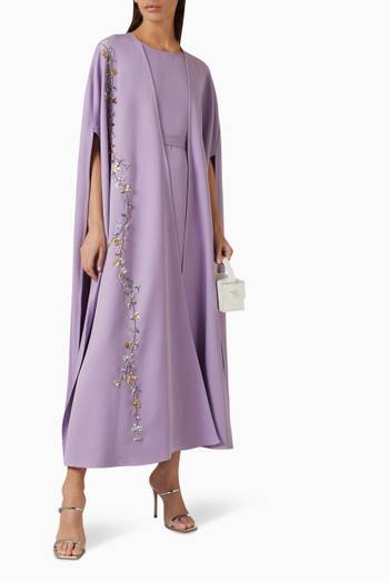 hover state of Floral Embroidered Cape and Inner Slip Dress in Crêpe