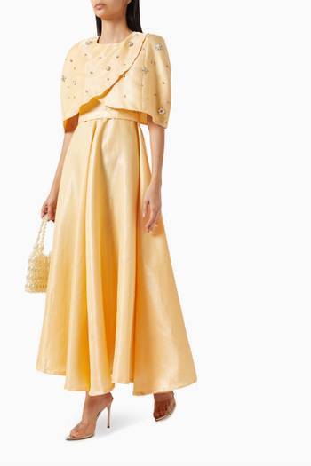 hover state of Crystal-embellished Dress & Cape Set in Brocade