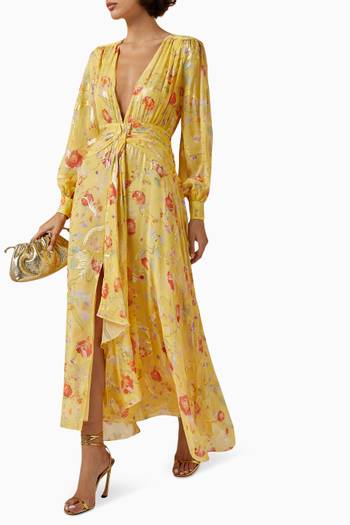 hover state of Meera Floral-print Maxi Dress in Silk-lurex Jacquard