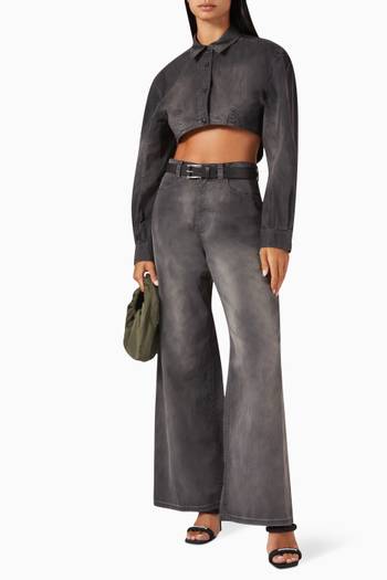 hover state of Curved Cropped Shirt in Cotton-denim