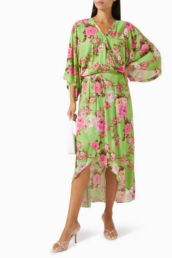 hover state of Floral-print Asymmetrical Midi Dress in Viscose-crepe