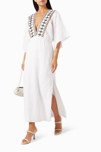 hover state of Topacio Embroidered Maxi Tunic in Linen