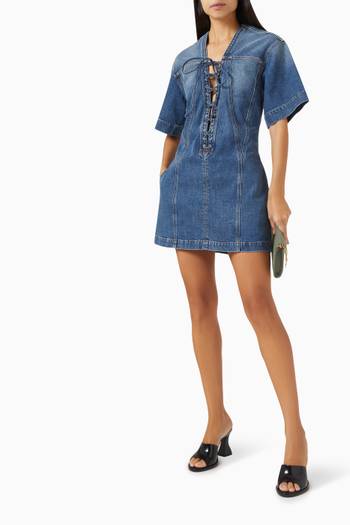 hover state of Vintage Lace-up Mini Dress in Denim