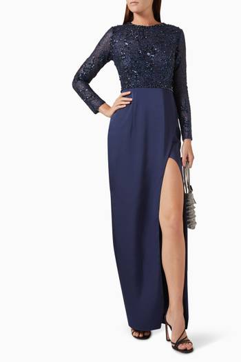 hover state of Embellished Wrap Gown in Crepe