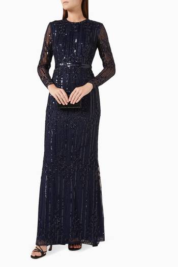 hover state of Sequin-embellished Column Gown
