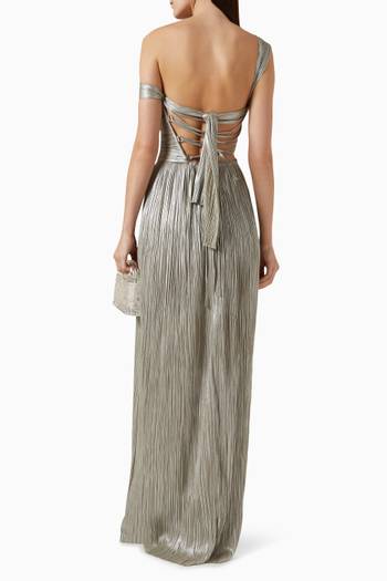 hover state of Serene Draped Maxi Dress in Metallic Silk-tulle