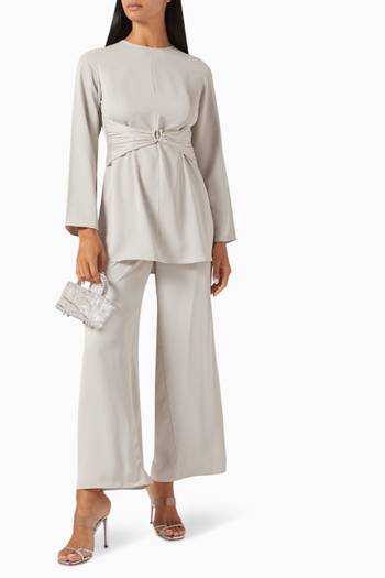 hover state of Elora Belted Top & Pants Set in Crepe