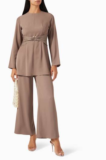 hover state of Elora Belted Top & Pants Set in Crepe