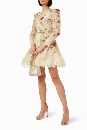 hover state of Hypnotic Lace-trim Mini Dress in Linen Blend