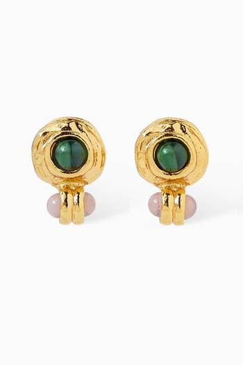 Amarante Cabochon Stud Earrings in Gold-plated Metal