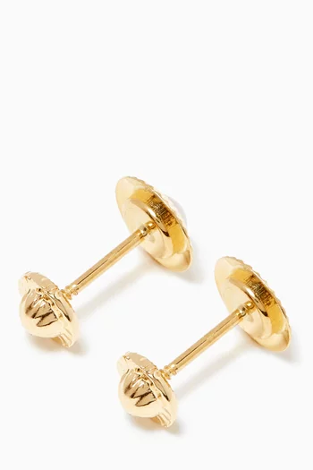 Reeded Edge Pearl Stud Earrings in 18kt Yellow Gold     