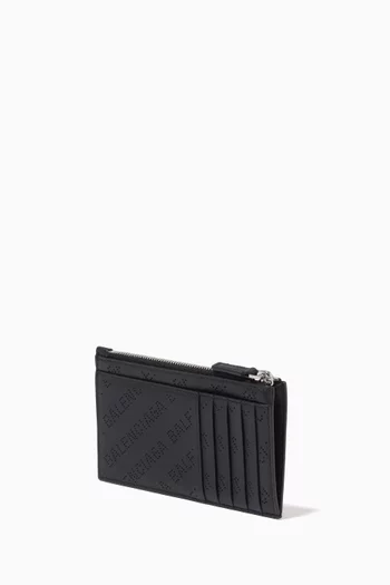 Cash Long Coin & Card Holder in Logo-perforated Grained Calfskin   