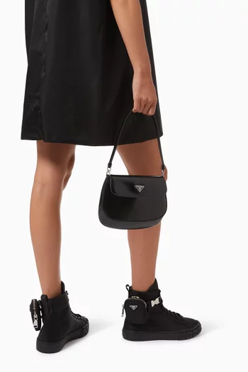 Triangle Logo Cleo Shoulder Bag in Brushed Leather    