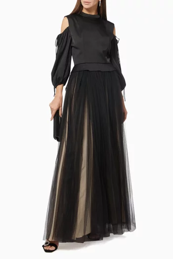 Cold Shoulder Gown in Crepe & Tulle  