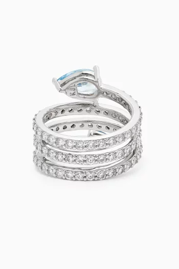 Spiral Pear Pavé Ring in Rhodium-plated Brass
