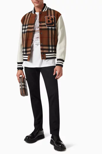 Letter Graphic Bomber Jacket in Check Technical Wool   