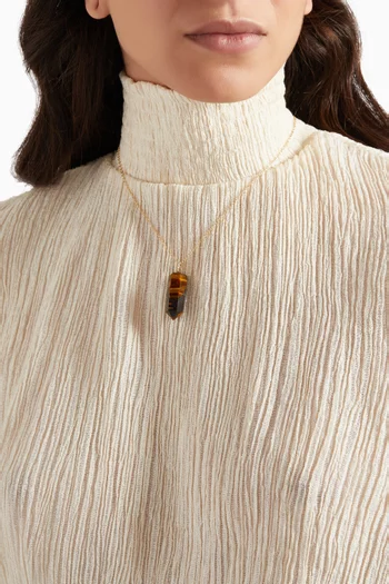Iqra Necklace with Tiger Eye & Diamonds in 18kt Yellow Gold    