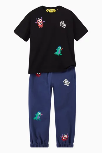Monster & Logo Print Sweatpants in Cotton Jersey 