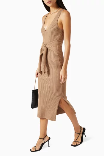 Belted Body Dress in Ribbed Knit  