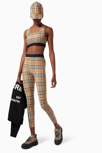 Vintage Check Leggings with Logo Detail in Jersey   