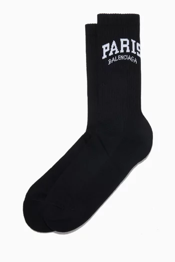 Cities Paris Tennis Socks in Ribbed Cotton Knit 