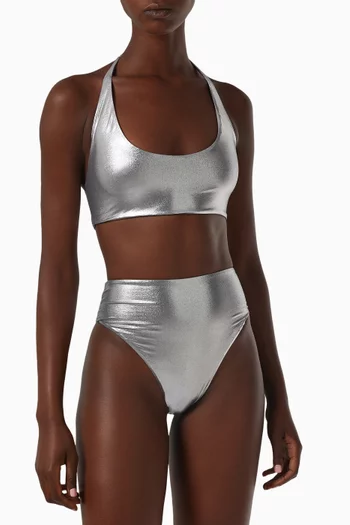 High Waist Bikini Set in Metallic Lycra