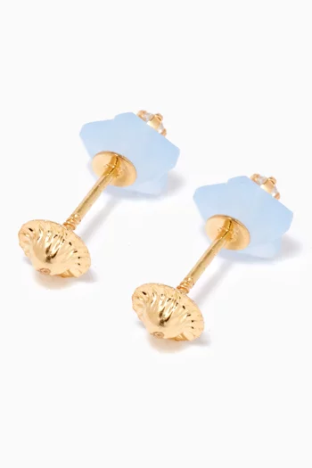 Floral Chalcedony & Diamond Stud Earrings in 18kt Yellow Gold   