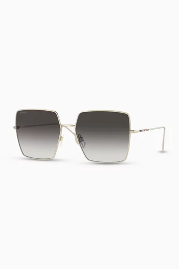Icon Stripe Detail Oversized Square Frame Sunglasses in Metal