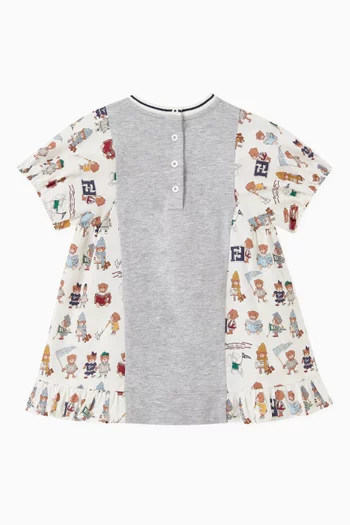Teddy Bear Print Logo Dress in Cotton