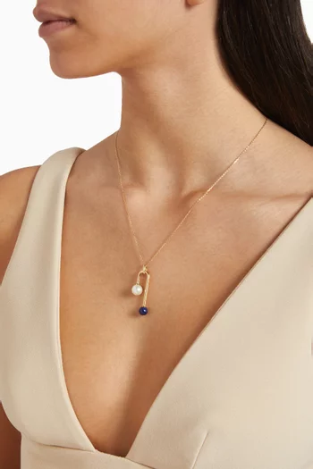 Kiku Glow Lapis Lazuli Pearl Drop Necklace in 18kt Yellow Gold