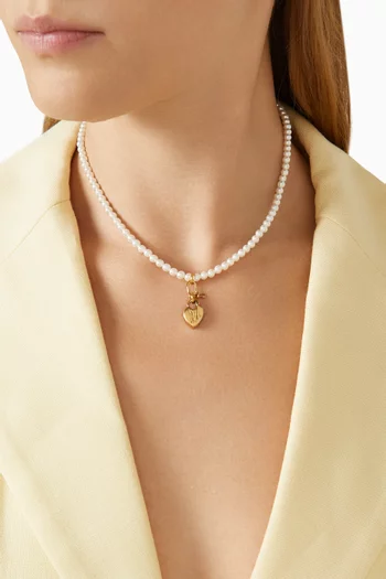 Sea Whisperer Tiny Love Pearl Necklace in Gold-plated Brass