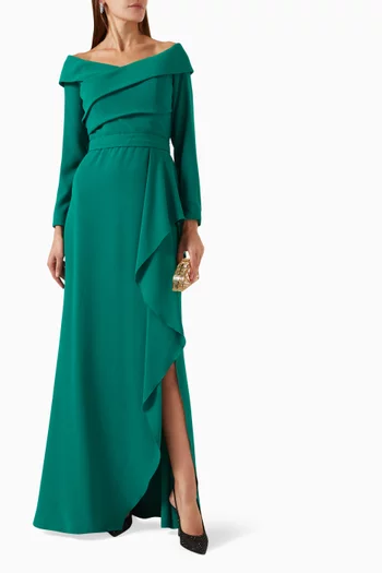 Draped Off-shoulder Gown in Crepe