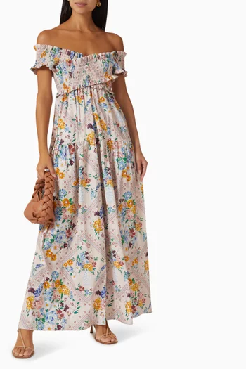 فستان فريدريك طويل بنقشة زهور قطن