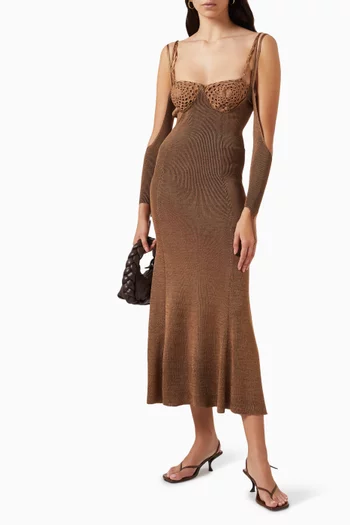 فستان آذر رياليتي متوسط الطول بتصميم كروشيه نسيج رايون