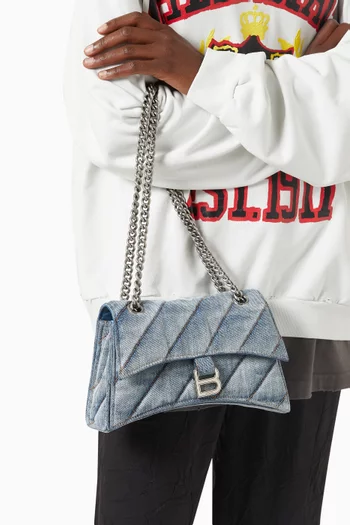 Small Crush Chain Shoulder Bag in Quilted Denim