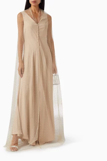 فستان ريما طويل مطرز قماش شبكي