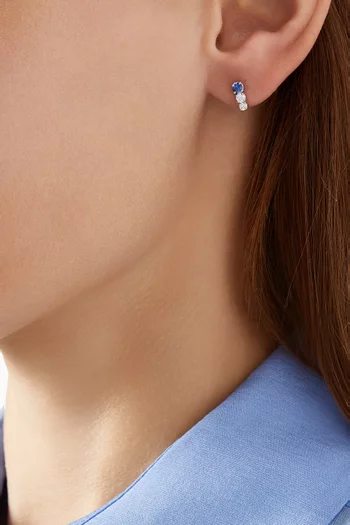 Petite Trio Blue Sapphire & Diamond Bar Earrings in 18kt White Gold