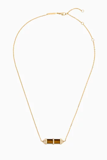 Chakra Medium Tigers Eye & Diamond Necklace in 18kt Gold