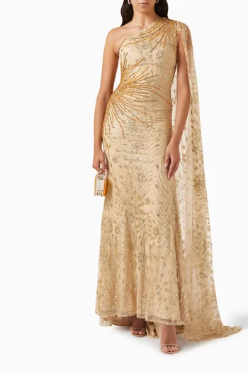 One-shoulder Dress in Embellished-tulle