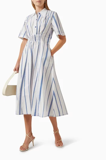 Striped Midi Dress in Cotton-poplin