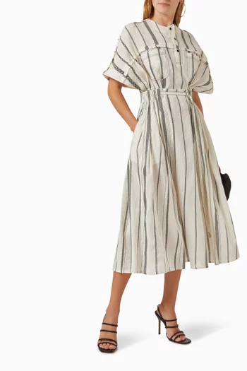 Striped Midi Dress in Linen-blend