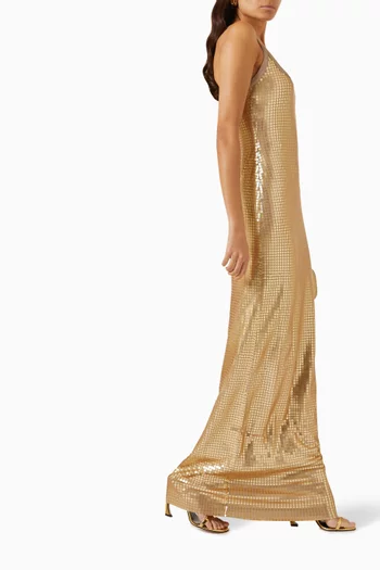 فستان هارلو طويل بتصميم على شكل حرف T جيرسيه مزين بترتر
