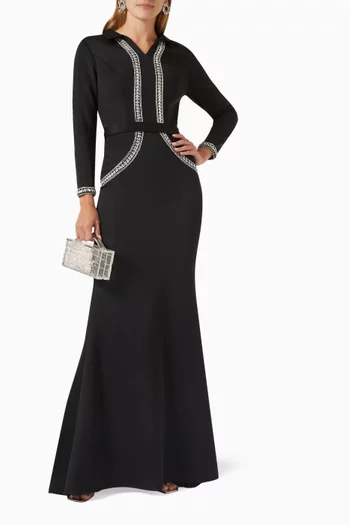 Crystal-embellished Long-sleeve Gown
